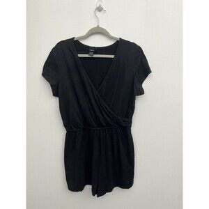 Rue 21 Women’s Romper Size XL Surplice Neck Elastic Waist Short Sleeve Black